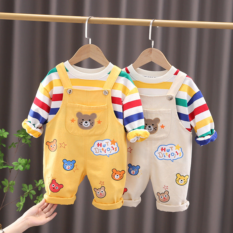 JUST NUNU Soft Plaid Boys Overalls Set